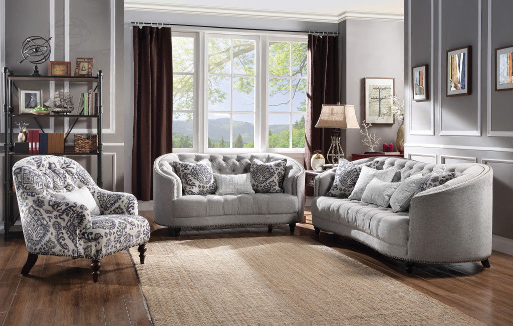 Linen Sofa And Toss Pillows With Black Legs - Light Gray