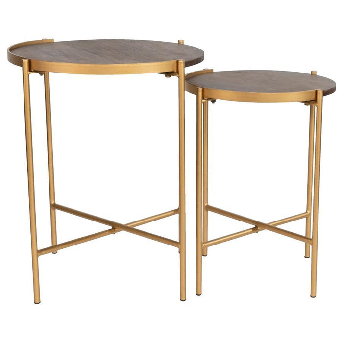 Malka - 2 Piece Round Nesting Table - Dark Brown And Gold - Simple Home Plus