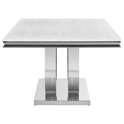 Kerwin - Rectangle Faux Marble Top Dining Table - White And Chrome - Simple Home Plus
