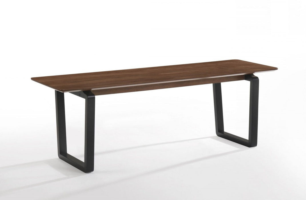 Rectangular Modern Finish Dining Bench With Black Metal U Shaped Legs - Walnut