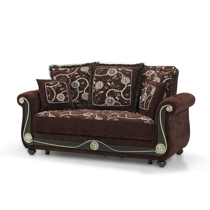 Chenille Futon Convertible Sleeper Love Seat With Storage - Brown Dark Brown