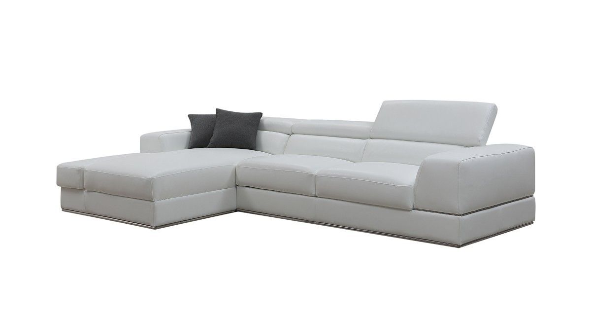 Genuine Leather L Shaped Two Piece Sofa And Chaise Sectional With Console - White