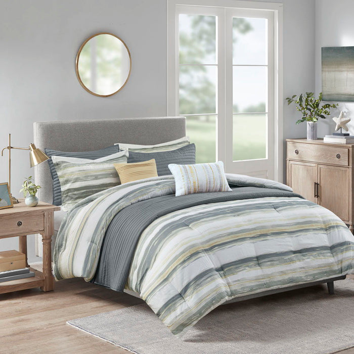 Marina - 8 Piece Printed Comforter And Coverlet Set Collection - Sand