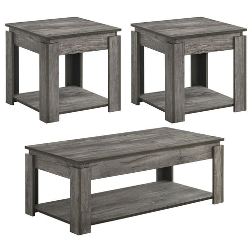 Donal - 3 Piece Occasional Set With Open Shelves - Weathered Gray - Simple Home Plus