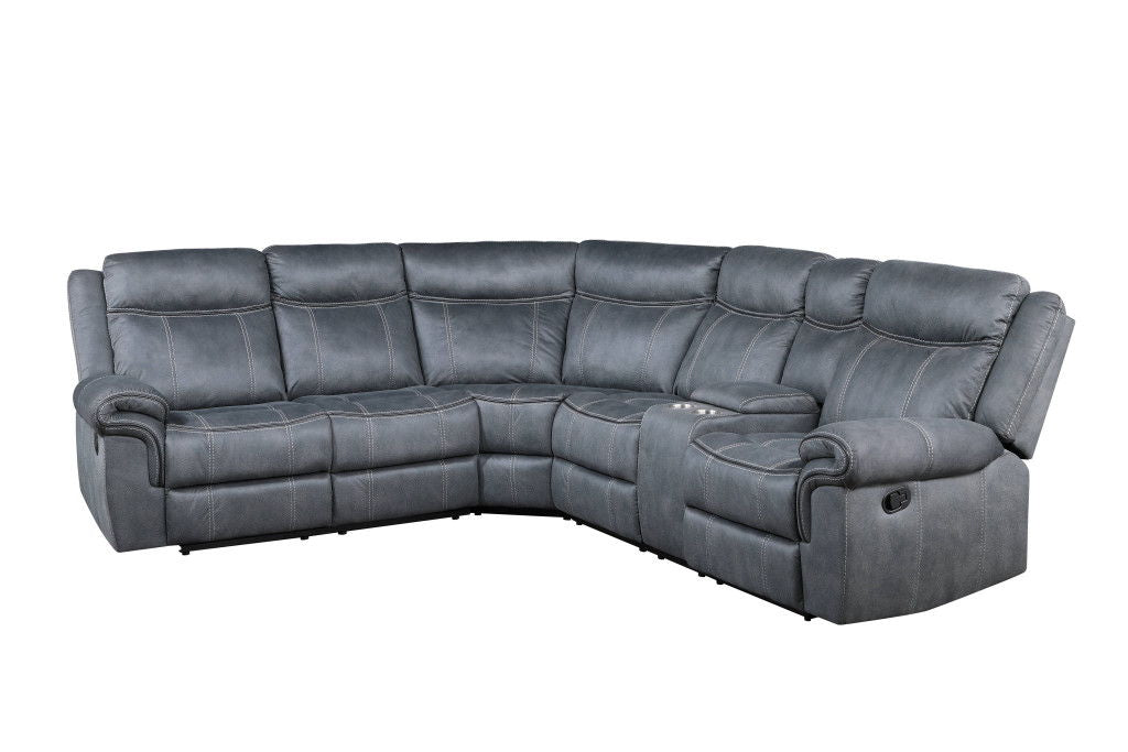 Velvet Reclining L Shaped Six Piece Corner Sectional With Console - Gray