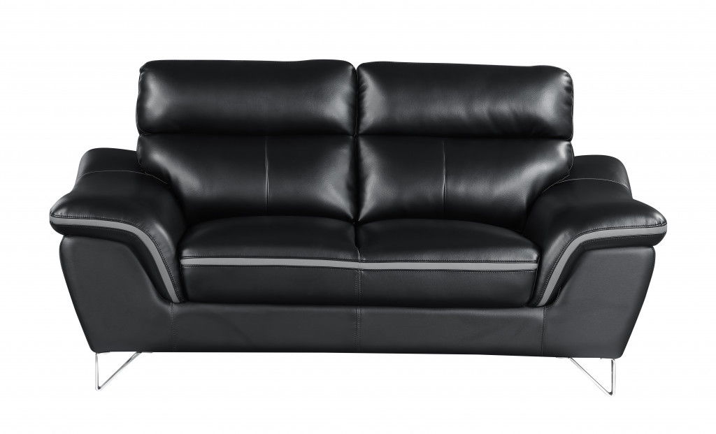 Three Piece Genuine Leather Indoor Six Person Seating Set - Black