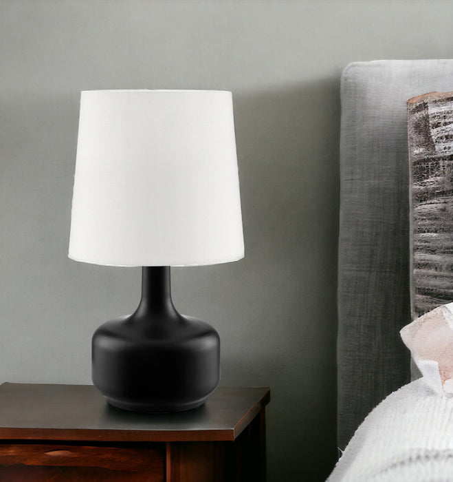 Metal Bedside Table Lamp With White Shade - Black