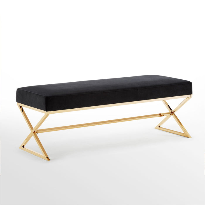 Upholstered Velvet Bench - Black / Gold