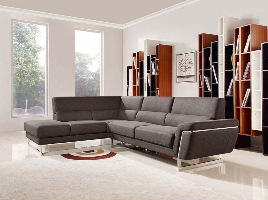 Fabric Foam Wood And Steel Sectional Sofa - Brown