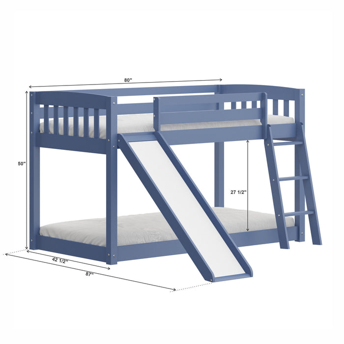 Twin over Twin Solid Wood Bunk Bed With Slide and Ladder - Blue