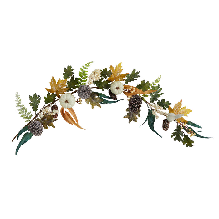 4' White Pumpkin Pinecones and Berries Autumn Garland