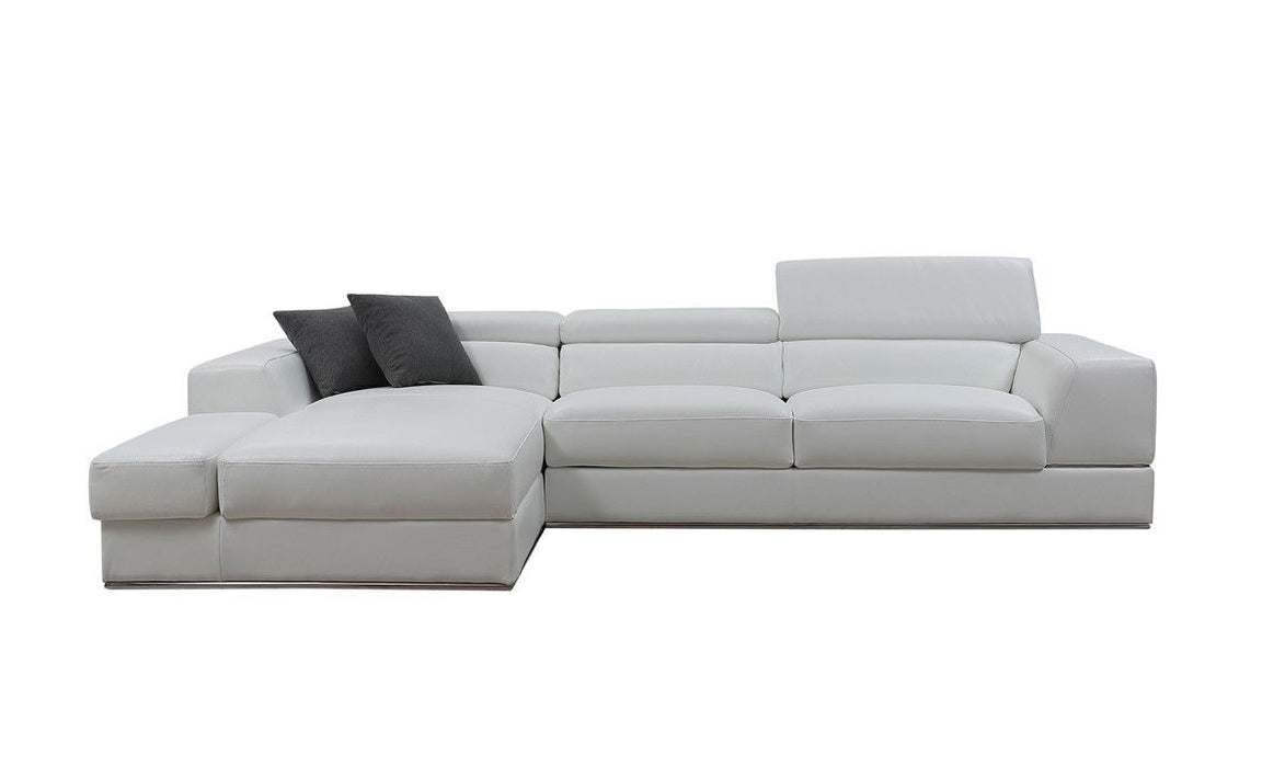 Genuine Leather L Shaped Two Piece Sofa And Chaise Sectional With Console - White