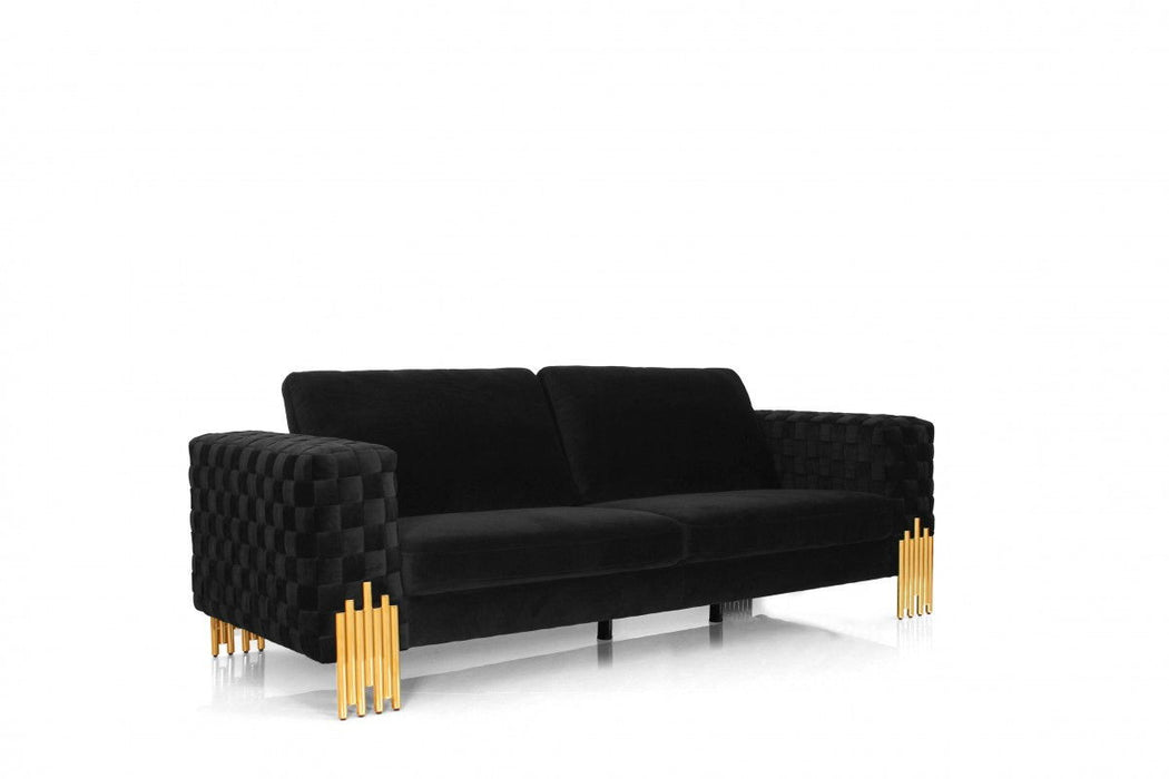 Velvet Sofa & Gold Legs - Black