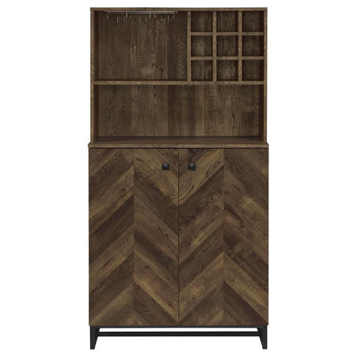 Mendoza - 2-Door Wine Cabinet - Rustic Oak Herringbone And Gunmetal - Simple Home Plus