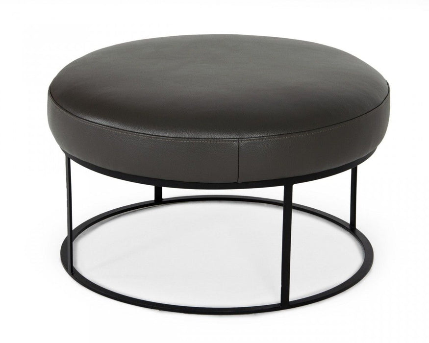 Faux Leather Ottoman - Gray / Black