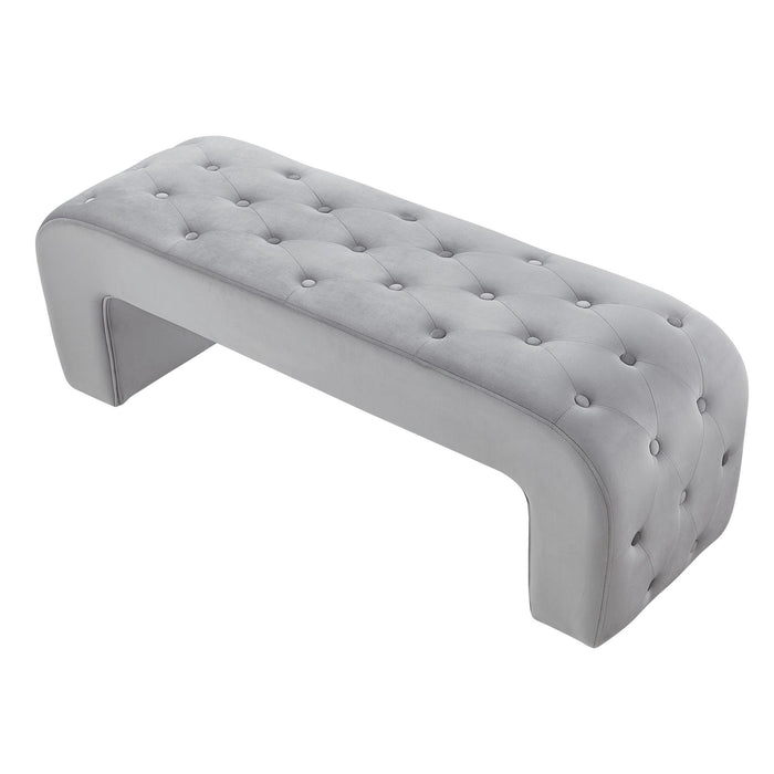 Velvet Upholstered Bench - Gray