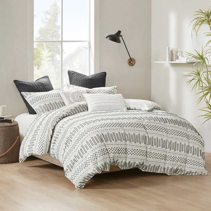 Rhea - King Comforter Mini Set - Ivory / Charcoal