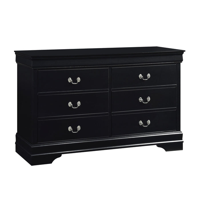 Wood Six Drawer Double Dresser - Black