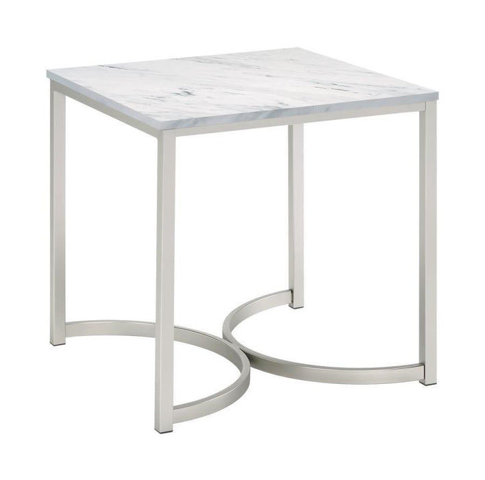 Leona - Faux Marble Square End Table - White And Satin Nickel - Simple Home Plus