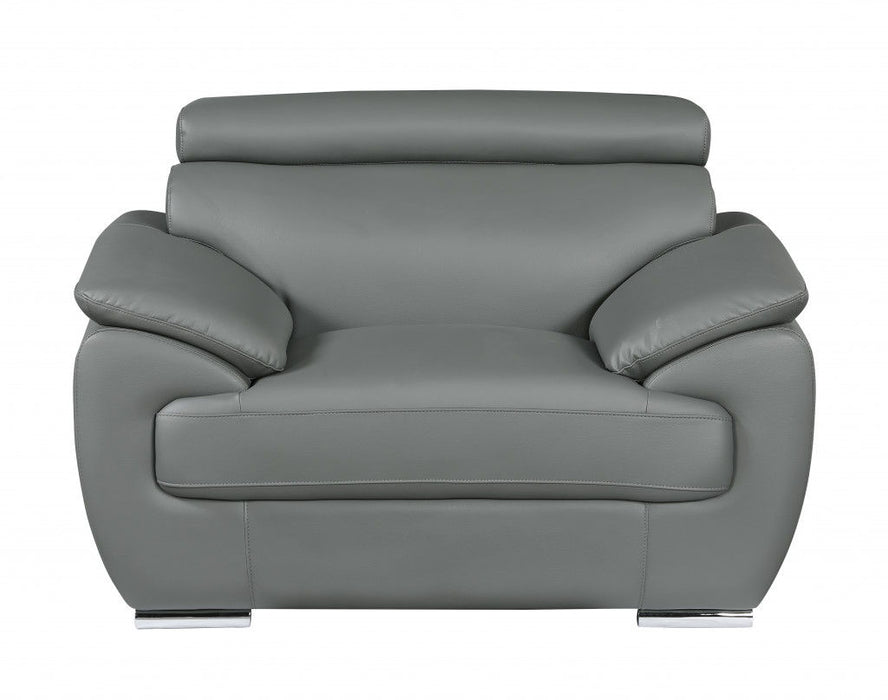 Three Piece Six Person Indoor Genuine Leather Seating Set - Gray