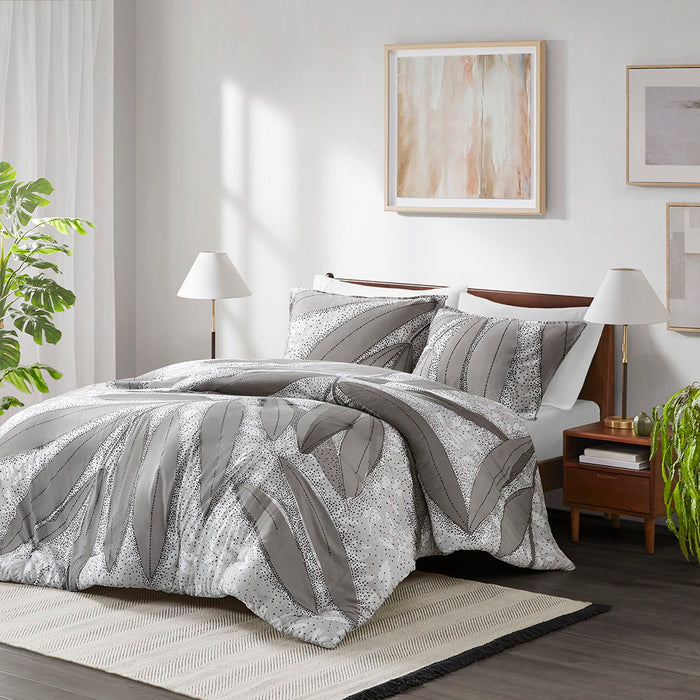 Adrian - Botanical Cotton Queen Duvet Cover Set - Gray