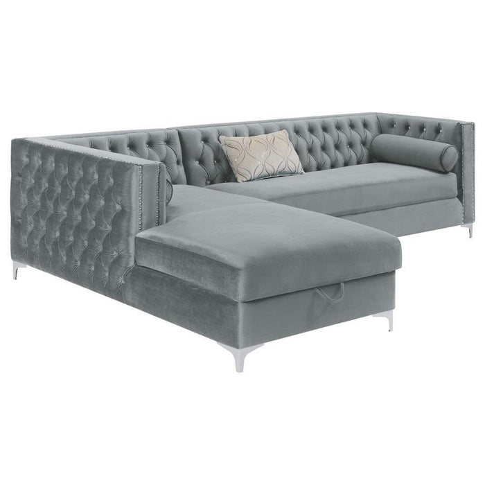 Bellaire - Button-Tufted Upholstered Sectional - Silver - Simple Home Plus