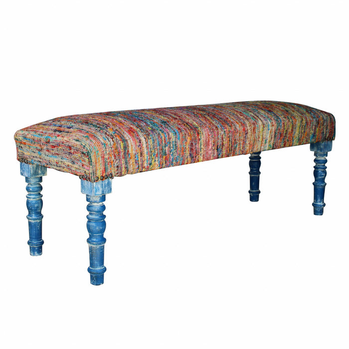 Stripe Blue Leg Upholstered Bench - Rainbow