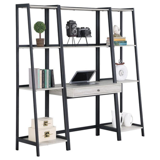 Pinckard - 3 Piece Ladder Desk Set - Gray Stone And Black - Simple Home Plus
