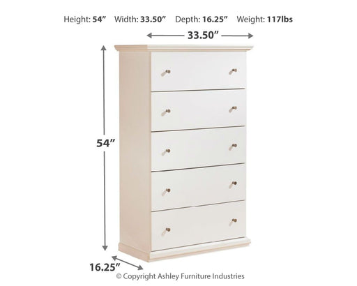 Bostwick - White - Five Drawer Chest - Simple Home Plus