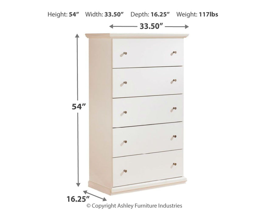 Bostwick - White - Five Drawer Chest - Simple Home Plus