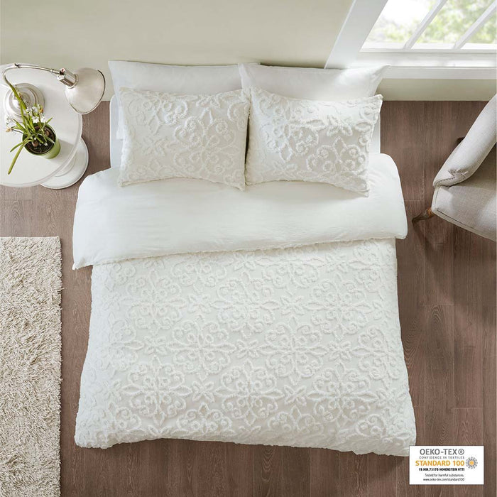 Sabrina - King 3 Piece Tufted Duvet Cover Set - Off White