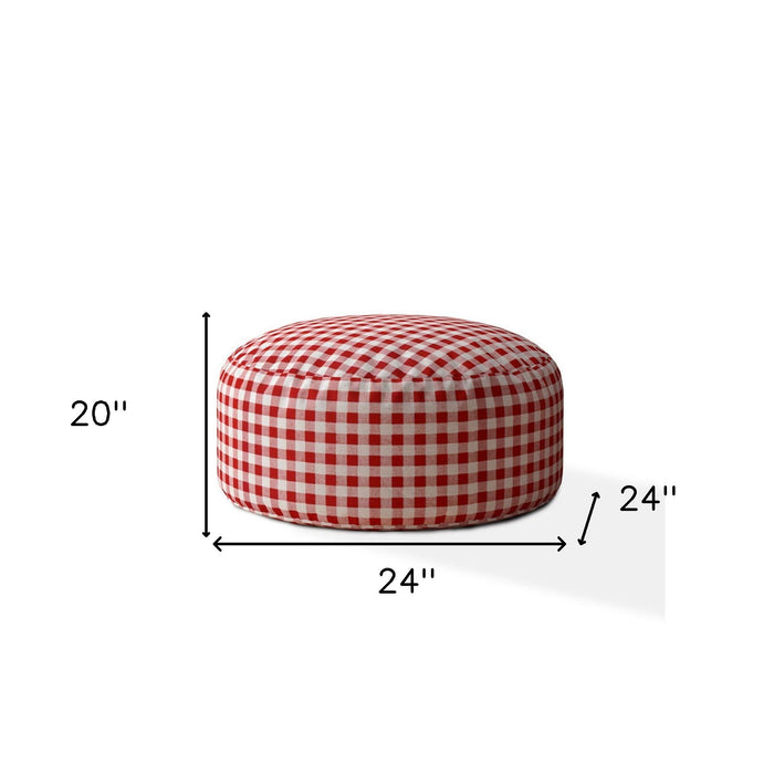 Cotton Round Gingham Pouf Ottoman - Red / White