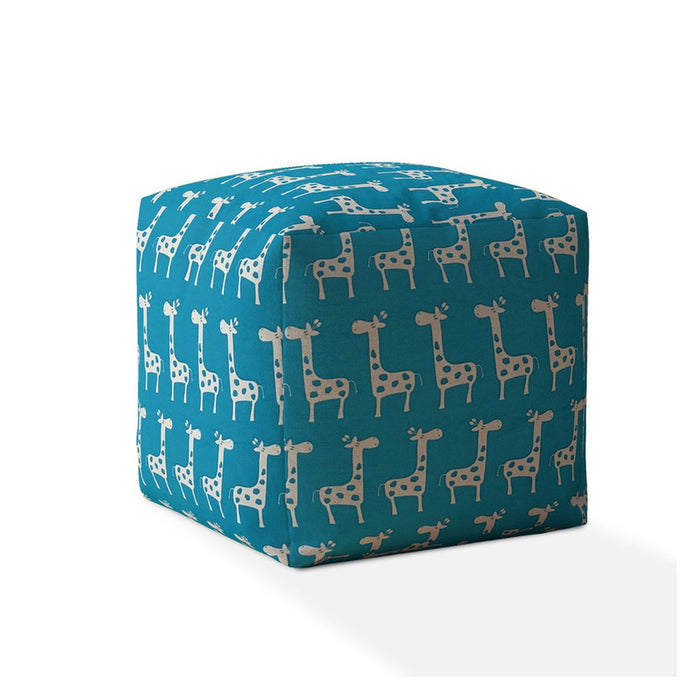 Cotton Giraffe Pouf Cover - Blue / White