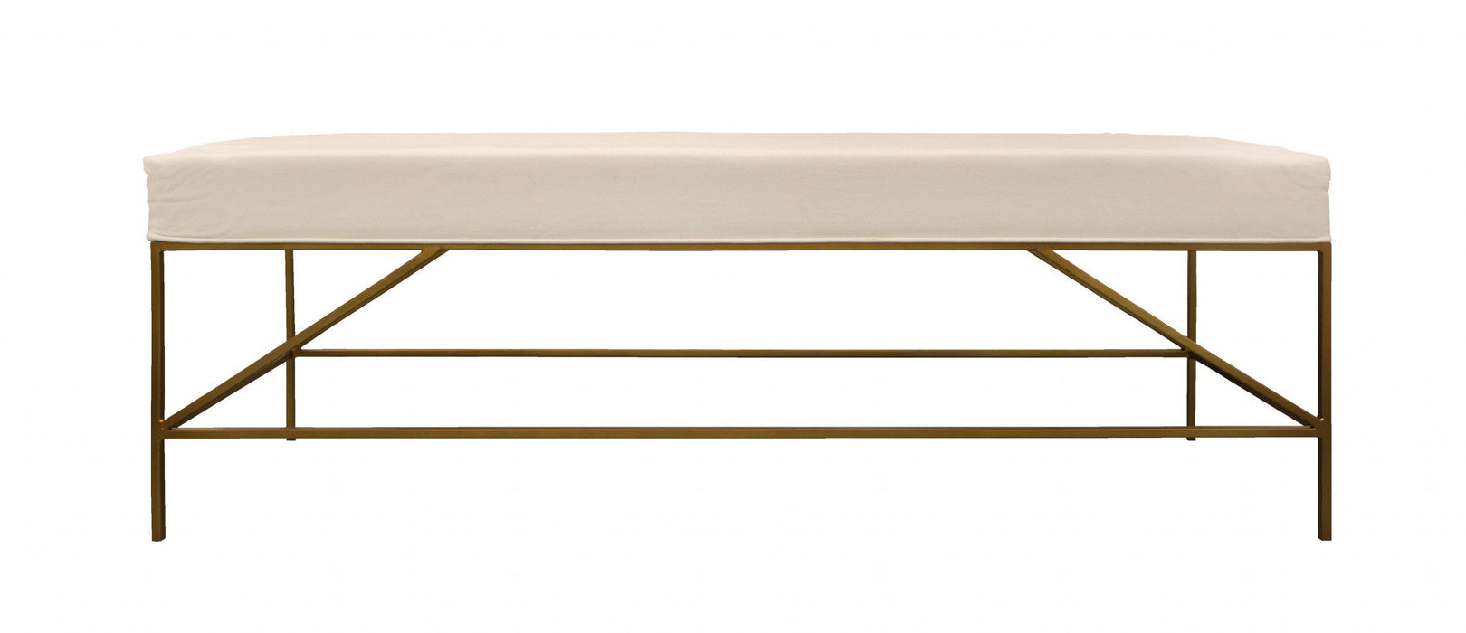 Upholstered Linen Bench - Ivory / Gold