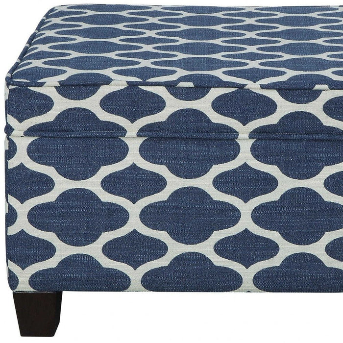 Upholstered Linen Blend Geometric Bench With Flip Top - Blue / White / Black