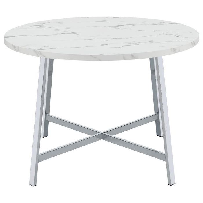 Alcott - Round Faux Carrara Marble Top Dining Table - Chrome - Simple Home Plus