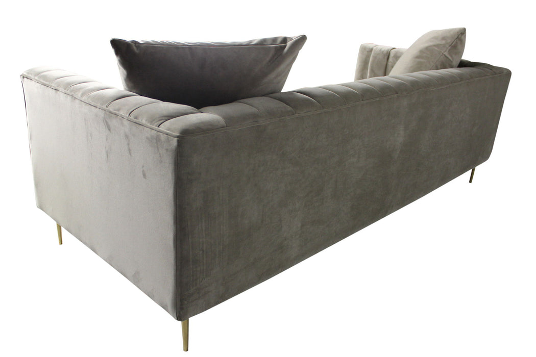 Velvet Sofa And Toss Pillows With Gold Legs - Gray Brown