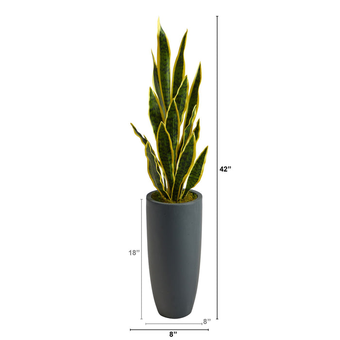 3.5' Sansevieria Artificial Plant in Gray Planter