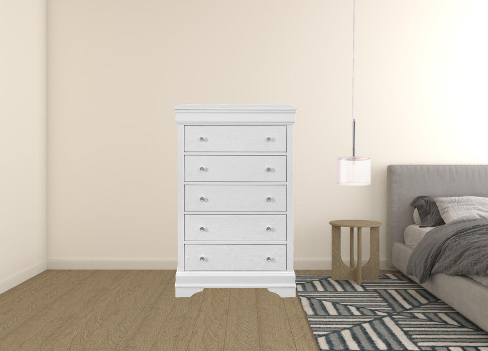 Solid Wood Five Drawer Chest - Metallic White