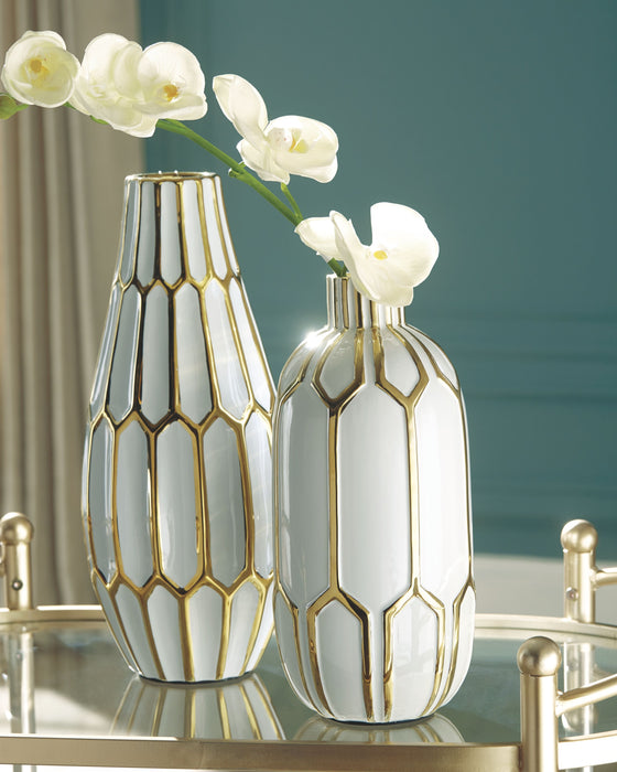 Mohsen - Gold Finish / White - Vase Set (Set of 2) - Simple Home Plus