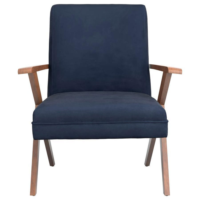 Cheryl - Wooden Arms Accent Chair - Dark Blue And Walnut - Simple Home Plus