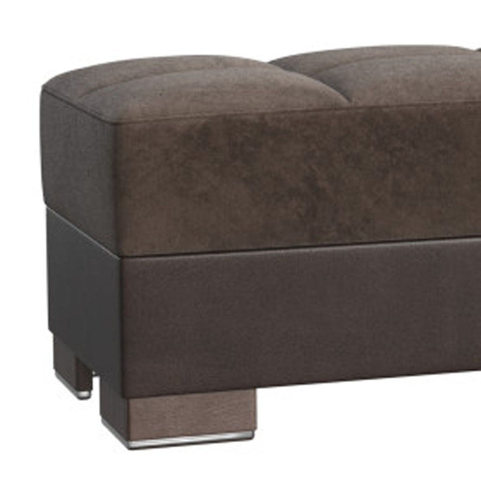 Microfiber Leather Tufted Storage Ottoman - Brown / Faux