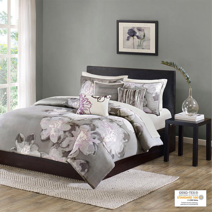 Serena - King 6 Piece Printed Duvet Cover Set - Gray