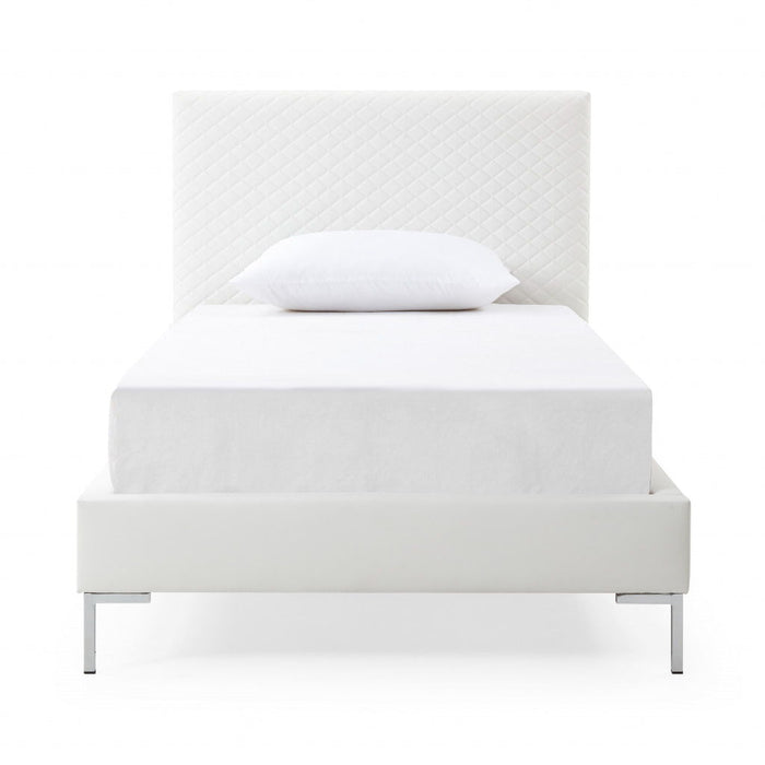 Twin Size Upholstered Faux Leather Bed Frame - White