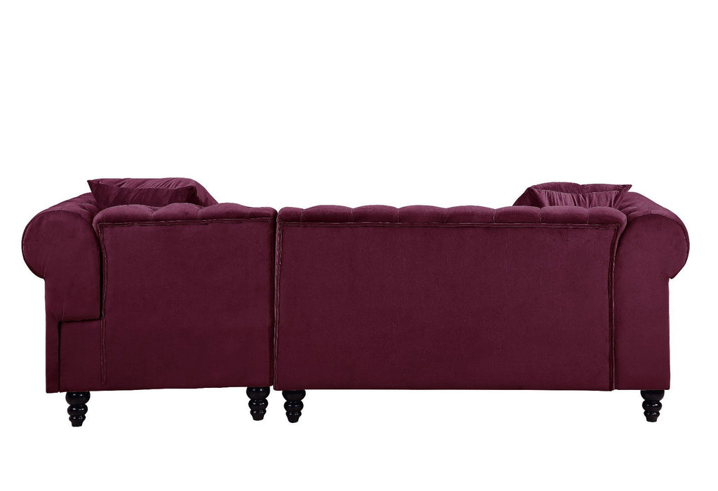 Velvet L Shaped Sofa And Chaise Sectional And Toss Pillows - Red