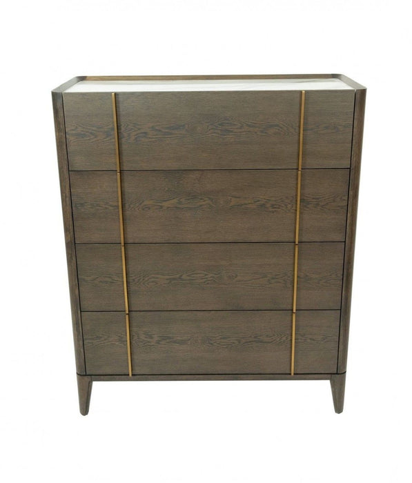 Solid Wood Four Drawer Dresser - Dark Brown / Gold