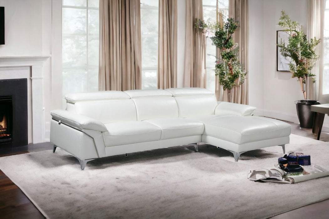 Italian Leather L Shaped Two Piece Sofa And Chaise Sectional - White