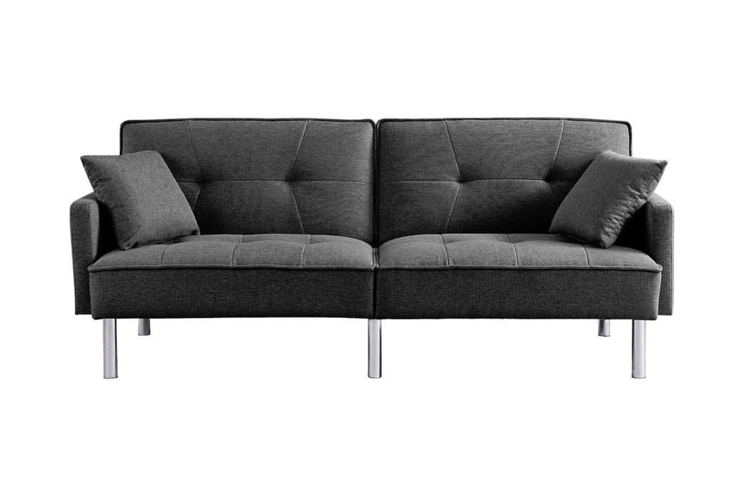 Polyester Blend Convertible Futon Sleeper Sofa And Toss Pillows With Silver Legs - Dark Gray