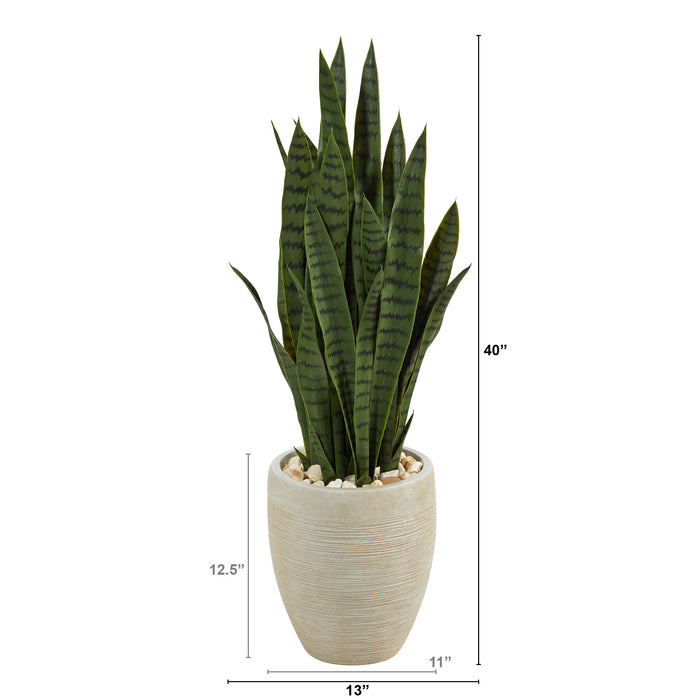 40" Sansevieria Artificial Plant in Sand Colored Planter