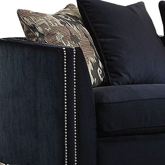 Velvet Loveseat And Toss Pillows - Blue / Silver